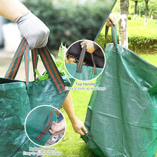 Miniatura 4 de Paquete de 2 bolsas de hojas de 32 galones, bolsas de basura reutilizables para patio, bolsas de césped resistentes para hojas de jardín