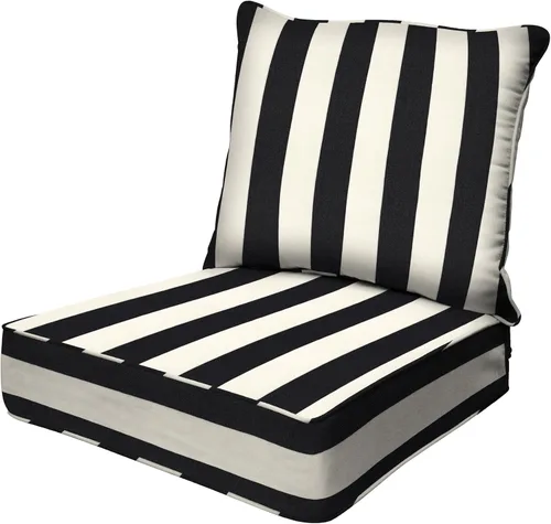 Honeycomb Outdoor Heritage - Asiento profundo, 23 x 25 pulgadas, cojín para silla Cabana Stripe negro y marfil con funda extraíble, para muebles de