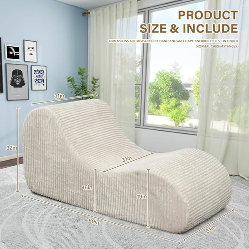 Miniatura 2 de Rattan Star Sofá de pana para interiores, sin hueso, de gran tamaño, esponja suave de alta densidad, color caqui