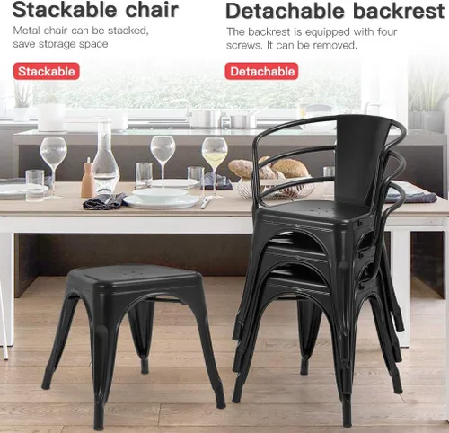 Miniatura 6 de FDW Juego de 4 sillas de comedor de metal para interiores, exteriores, patio, cocina, silla de restaurante de 18 pulgadas de altura de asiento