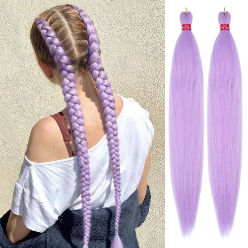 Miniatura 35 de Cabello trenzado negro preestirado, 2 paquetes de extensiones de cabello de trenzas de caja de 26 pulgadas, pelo sintético preestirado trenzado
