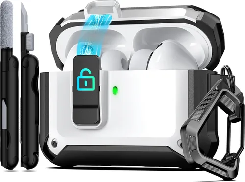 Miniatura 31 de RFUNGUANGO Funda protectora para AirPods Pro de 2ª generación con kit de limpieza, funda rígida militar con cerradura para funda de carga de AirPod