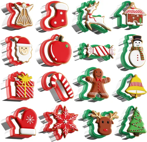 Miniatura 8 de Juego de 8 cortadores de galletas de Navidad, cortadores de galletas navideñas con agarre cómodo, cortadores de acero inoxidable para Navidad
