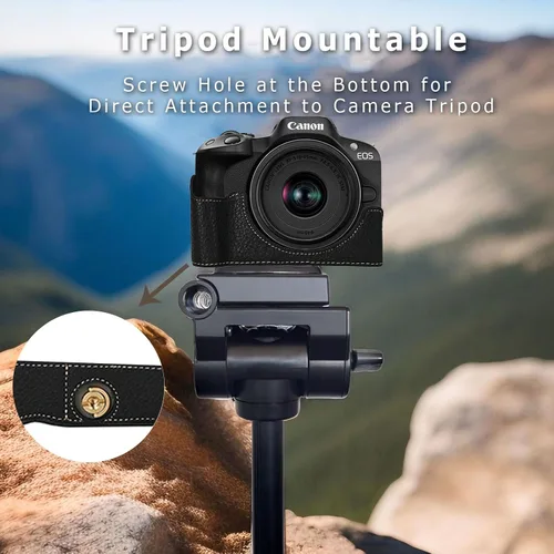 Miniatura 6 de Funda para cámara Canon EOS R50 Half Cover Case Grip BEADY PU Leather EOS r50 Funda protectora negra