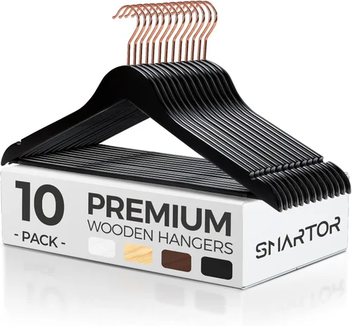 Miniatura 12 de Smartor Paquete de 20 perchas de madera maciza para armario, perchas de madera resistente para trajes, camisas, vestidos, con gancho de oro rosa