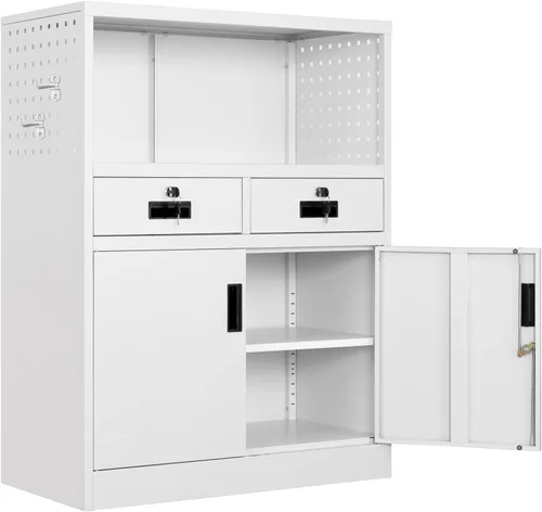 Miniatura 9 de Yizosh Armario de almacenamiento de metal con 2 cajones y puertas con bloqueo, armario de almacenamiento de acero de 41.3 pulgadas con cerradura