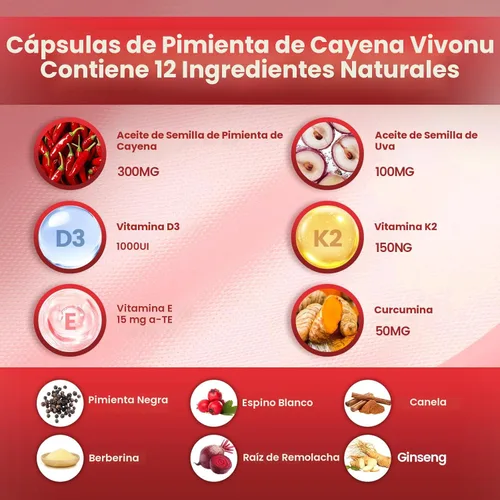 Miniatura 2 de VivoNu Suplemento de cápsulas blandas de pimienta de cayena, apoya la salud de las venas de las piernas, el corazón y los vasos sanguíneos