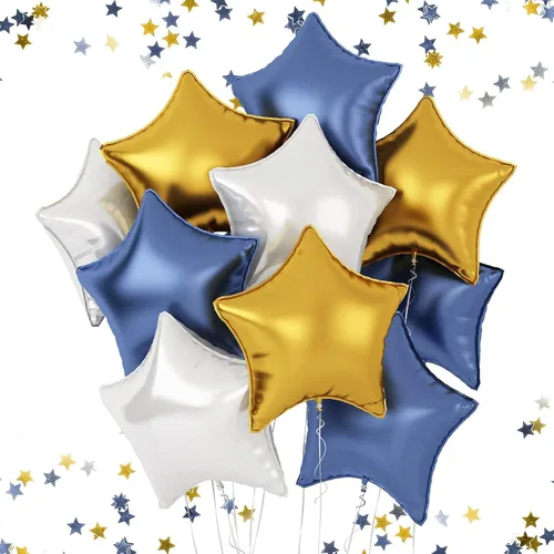 Miniatura 25 de Globos de estrellas rojas, azules y negras, globo de papel de aluminio de 18 pulgadas para helio, paquete de 10 globos rojos y azules, globo de Negro
