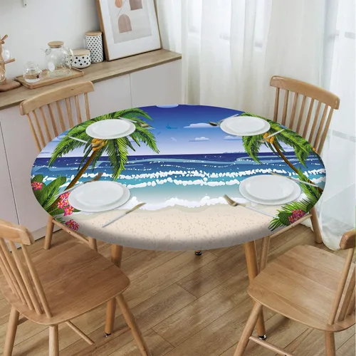 Miniatura 36 de Mantel con patrón de playa, borde elástico, impermeable, lavable, para uso en interiores y exteriores, patio, turquesa aguamarina, para mesas