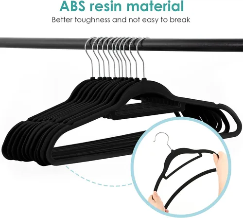 Miniatura 4 de 30 perchas de terciopelo negro + 6 perchas negras para pantalones