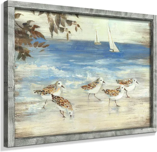 Miniatura 14 de Pintura enmarcada de paisaje marino: arte abstracto del océano, imagen costera, impresiones de veleros en madera en estilo moderno para decoración
