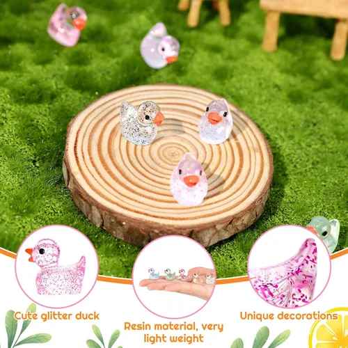 Miniatura 3 de Fuyamp 120 mini patos de resina con purpurina, coloridos patos pequeños, figuras de pato con purpurina en miniatura para manualidades, jardín