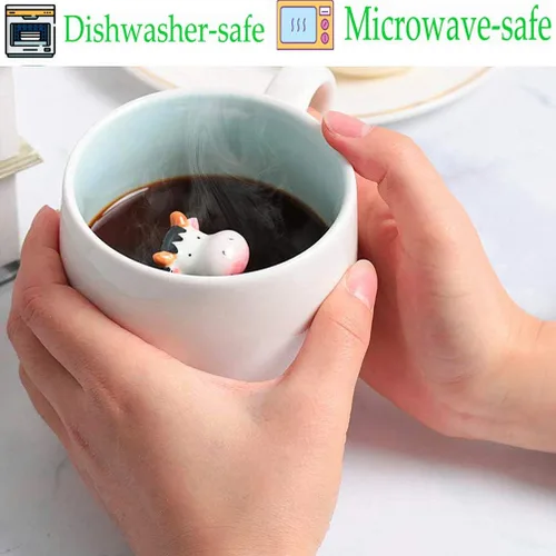 Miniatura 2 de Tazas de café de cerámica con diseño de vaca, 3 piezas, tazas de café de cerámica con manualidades, porcelana pequeña, vaca y cuchara, taza