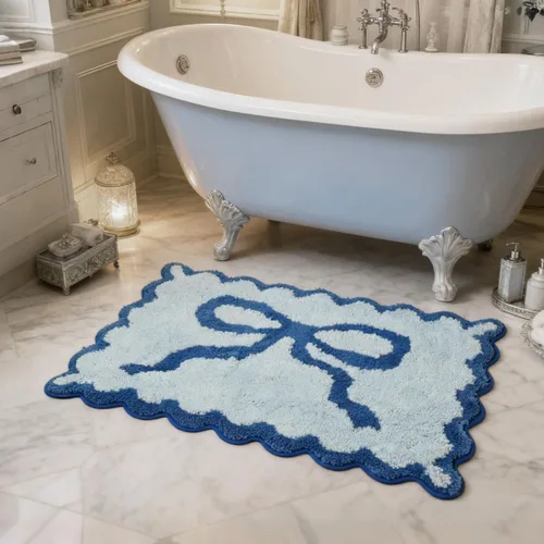 Miniatura 29 de ORTIGIA Pequeña y Linda Alfombra de Baño con Volados, Alfombras de Baño de Microfibra de Lujo en Blanco y Rosa, Antideslizante, Lavable, de Secado
