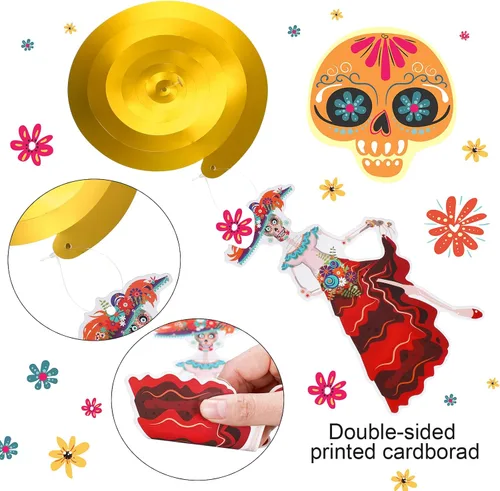 Miniatura 3 de 30 piezas de decoración colgante del Día de los Muertos Dia De Los Muertos para el techo, remolinos de azúcar, calavera colgante, decoraciones