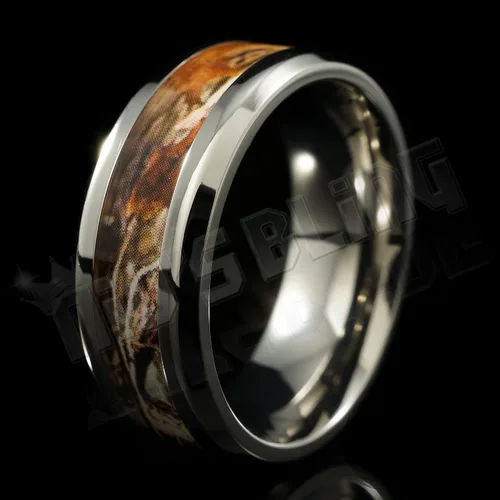Miniatura 2 de Niv's Bluing, anillo de boda de titanio con incrustaciones de camuflaje de 0.315in