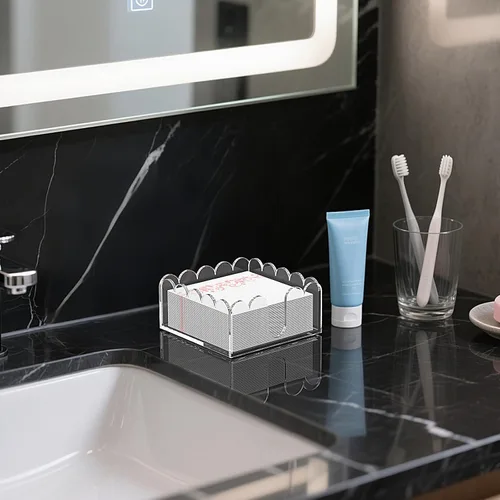 Miniatura 6 de YAGELI Servilletero acrílico transparente – Elegante bandeja festoneada para cóctel, baño, cocina y comedor – Toalla de papel plana y organizador