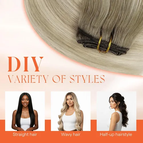 Miniatura 8 de Sunny Hair - Extensiones de cabello clip-in, cabello humano lacio Remy, extensiones de cabello humano real clip-in, color rubio ceniza degradado a