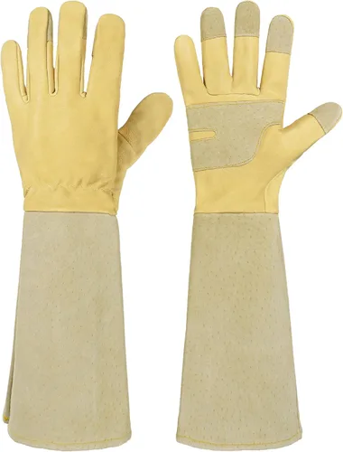 Miniatura 15 de HANDLANDY Guantes de jardinería de cuero, guantes largos a prueba de espinas, guantes de jardín resistentes, longitud al codo, guantes de poda