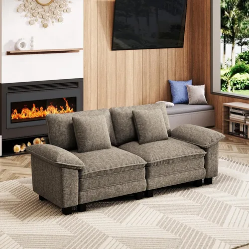 Miniatura 49 de MIXPATIO Sofá modular en forma de L de 123 pulgadas con cojines de nube, juego de sofá modular de asiento profundo con 4 asientos y 1 otomana, Gris