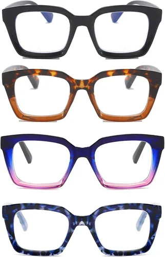 Miniatura 10 de DXYXYO Paquete de 3 lentes de lectura retro de gran tamaño para mujeres y hombres, a la moda, cuadrados, con bloqueo de luz azul, lector