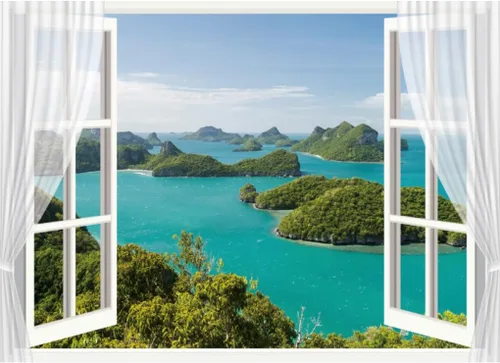 Fondo de paisaje de ventana de 5 x 3 pies con vista al mar, paisaje natural, fondo de fotografía, decoración del hogar, accesorios para cabina de