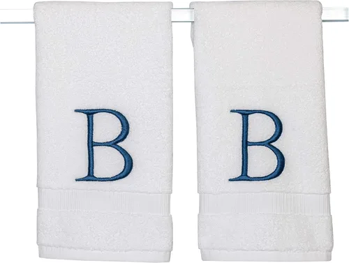Miniatura 90 de Toalla de mano con inicial beige para baño, toalla bordada decorativa de calidad de hotel de lujo con monograma para tocador, spa, certificado