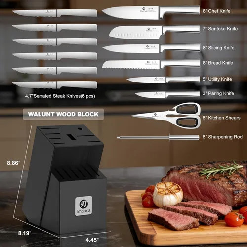 Miniatura 2 de imarku Juego de 15 cuchillos con afilador integrado, juego de cuchillos de cocina de acero inoxidable japonés de alto carbono, apto