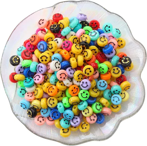 Miniatura 11 de Cuentas de cara sonriente, cara feliz de 0.394 in, acrílico, bonitas cuentas espaciadoras, fabricación de collares y pulseras, suministros