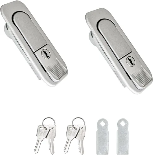 Miniatura 3 de Cerradura emergente para panel de gabinete eléctrico, cerradura de leva de puerta, color plateado con llaves (plata, llaves)