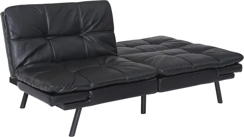Miniatura 8 de Sofá cama futón, sofá cama convertible de espuma viscoelástica, moderno sofá cama plegable para espacio de vida pequeño y compacto (negro + PU#)