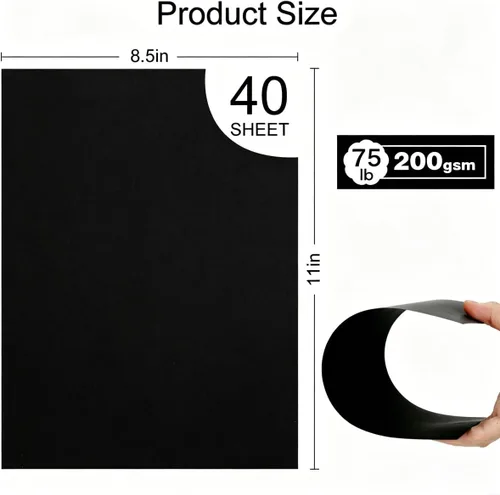 Miniatura 2 de 40 Sheets 8.5" x 11" Black Cardstock, Heavyweight Cardstock Sheets Blank Invitation Paper Greeting Cards Printable, 74lb Cover 200 GSM