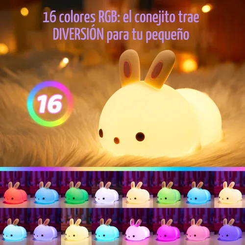 Miniatura 3 de OneFire Luz Nocturna para Niños Regalos de Navidad para Niños, Juguetes de Conejo de 16 Colores Lámpara Linda, Luz Nocturna de Bebé de Silicona
