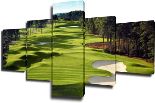Miniatura 15 de Piezas de golf para decoración de pared, pinturas en blanco y negro, arte de pared para sala de estar, golf, deportes, obras de arte de 5 piezas