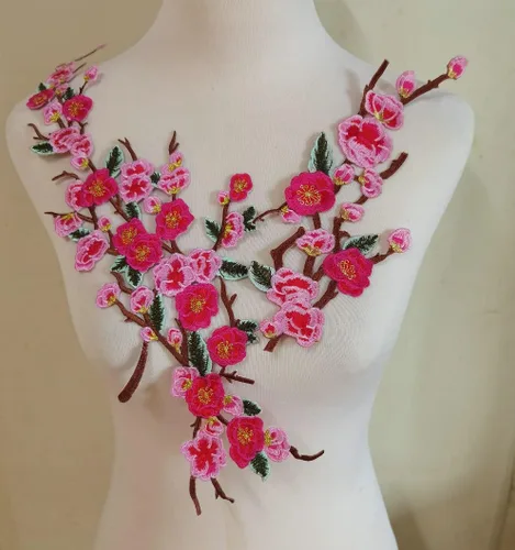 Miniatura 7 de 1 juego/2 piezas de parches de bordado de flores de Quince Sakura para planchar, appliques para decoración DIY (Azul)