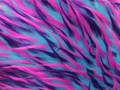 Tela de piel sintética de pelo largo, 3 tonos, color turquesa, morado, fucsia, 60 pulgadas de ancho, vendido por yarda