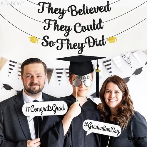 Miniatura 6 de KatchOn, Cartel de "They Believed They Could So They Did" con purpurina de 10 pies, sin bricolaje, decoraciones de graduación 2026, pancarta de Oro