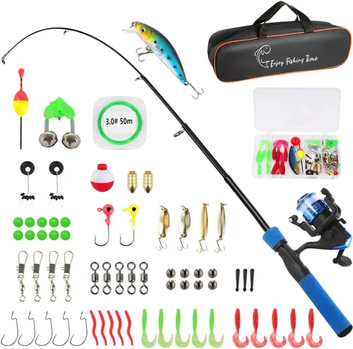 Kit de caña de pescar para niños, caña telescópica de 59 pulgadas y carrete para principiantes con carrete Spincast, caja de aparejos, bolsa de
