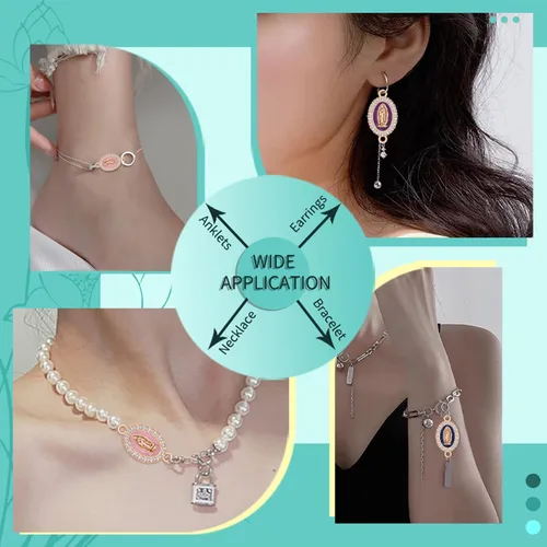 Miniatura 7 de 36 dijes de 6 colores de Virgen de Guadalupe de aleación esmaltada con diamantes de imitación de Nuestra Señora para bricolaje pulseras mexicanas