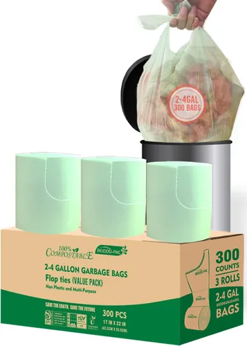 Miniatura 22 de BEIDOU-PAC Bolsas de basura compostables con solapa de 1 a 2 galones, 120 bolsas de abono pequeñas, bolsas de basura biodegradables para cocina