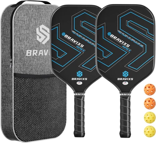 Juego de 2 palas de pickleball Bravixs aprobadas por USAPA, fibra de carbono T700 en bruto, raquetas de pickleball con superficie de fricción, con 4