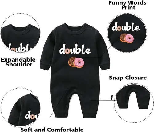 Miniatura 12 de YSCULBUTOL Conjunto de mameluco para bebé gemelos, divertido doble problema, lindo mameluco para niña, mono gemelo, conjunto de sombrero
