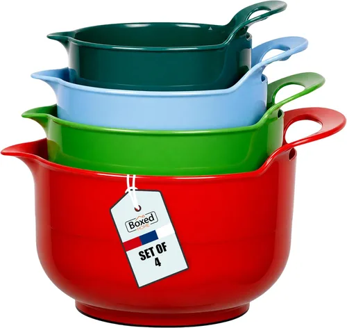 Miniatura 14 de BoxedHome Paquete de 4 Tazones de Mezcla Anidables con Pico Vertedor y Asa, Tazón Grande de Mezcla de Plástico sin BPA Apto para Microondas y Azul