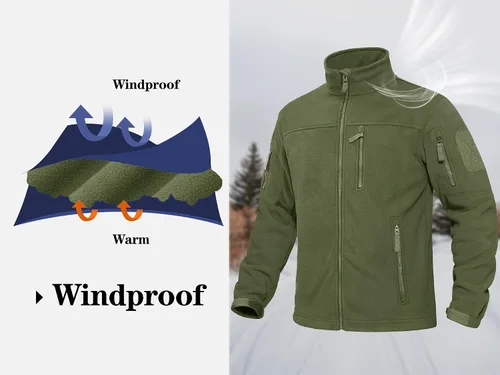 Miniatura 4 de KEFITEVD Chaqueta táctica militar para hombre, para invierno, con cremallera completa, cálida, forro polar, casual, cuello alto, resistente al viento