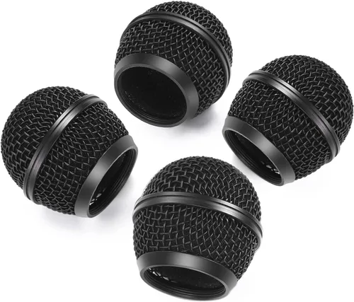Miniatura 7 de Facmogu 4 piezas de rejilla de malla de cabeza de bola de micrófono negro, rejilla de micrófono de repuesto estilo SM58 de níquel cepillado
