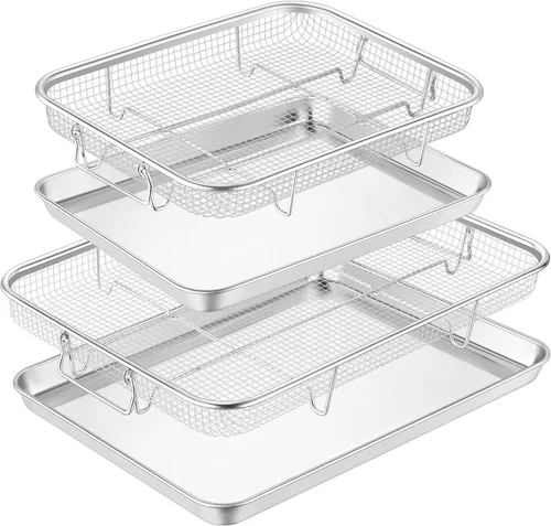 Miniatura 8 de TeamFar Cesta para freidora de aire para horno, juego de 2 cestas y bandeja de freidora de aire de acero inoxidable, estante para freidora de aire