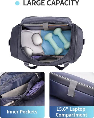 Miniatura 7 de Sportsnew Bolsa de gimnasio para mujeres y hombres con compartimento para zapatos y bolsillo húmedo, bolsa de deporte con soporte para esterilla