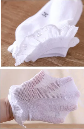 Miniatura 3 de Twtility - Calcetines de encaje con volantes y ojales para bebé y niña, de algodón, con volantes