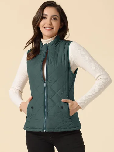 Miniatura 3 de Allegra K - Chaleco acolchado y ligero, de cuello alto, con cremallera, para mujer