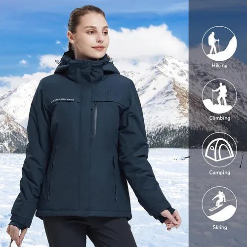 Miniatura 38 de CAMEL CROWN - Chamarra de esquí para mujer, impermeable, con capucha desmontable, rompevientos, forro polar, parka para lluvia